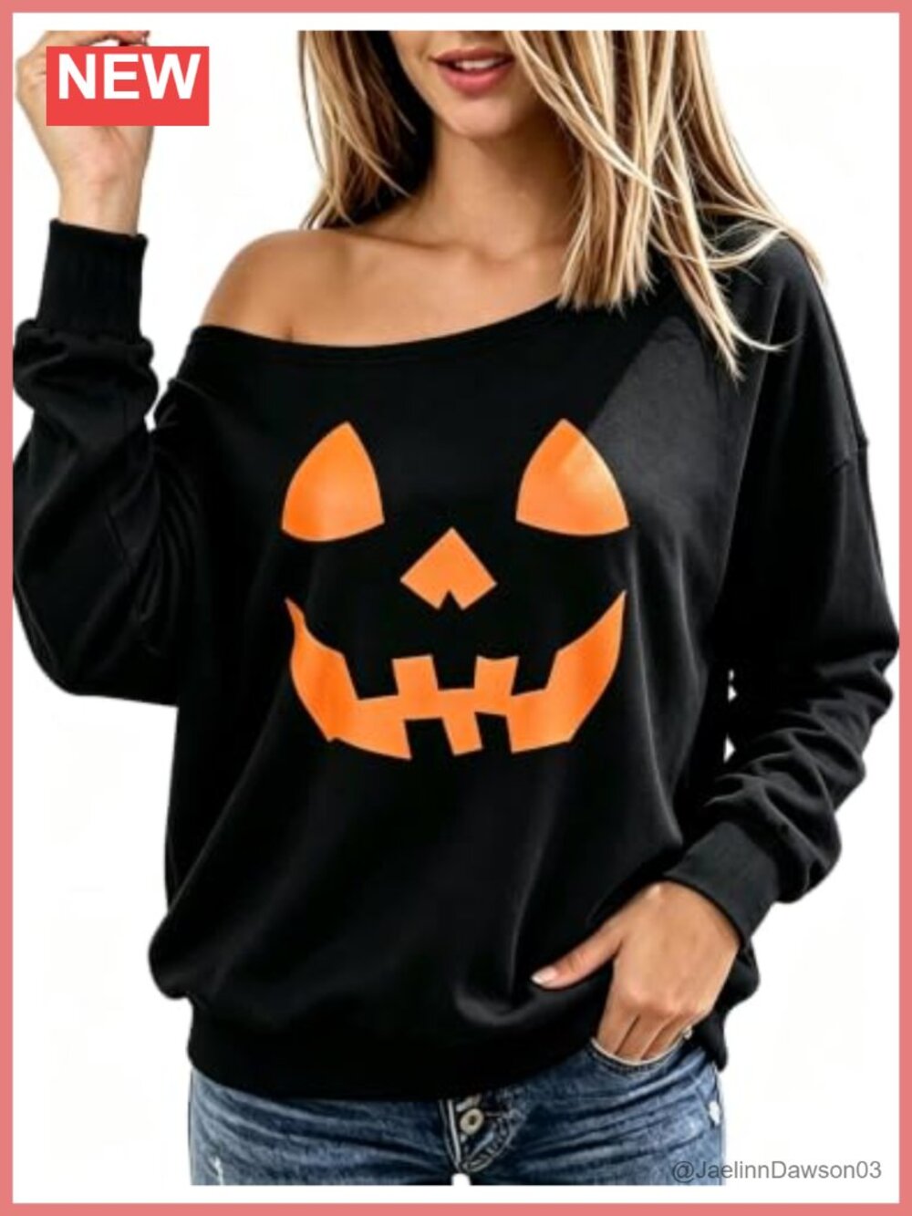 Halloween Off Shoulder Sweatshirt Women's Long Sleeve Oversized Pullover